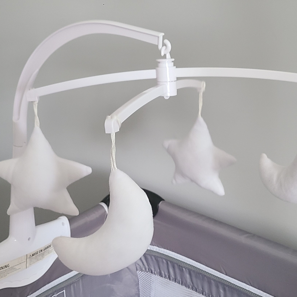 Charming White Crib Mobile with Stars and Moons